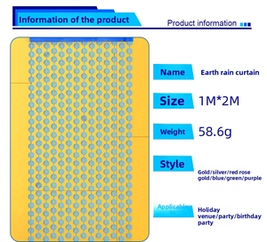 Detail specifications of 1x2M disco ball fringe curtain with color options and dimensions
