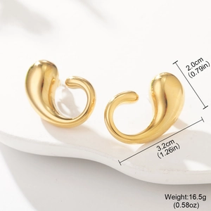 Detailed view of gold-tone teardrop earrings with dimensions 3.2cm x 2.0cm and 16.5g weight