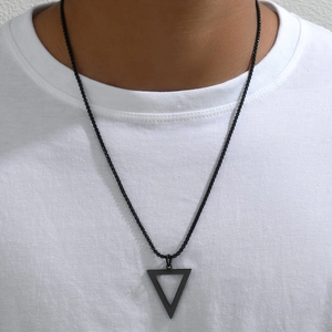 Men's titanium steel black triangle necklace with a geometric minimalist pendant