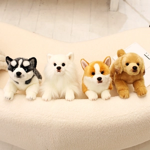 Simulation Dog Plush Toy Realistic Soft Corgi Husky Labrador Pomeranian Stuffed Animal Lifelike Puppy For Kids Home Decor