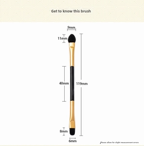 Detailed size specifications for double-ended eyeshadow brush with total length of 119mm