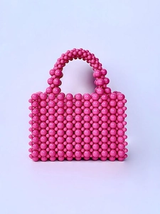 Handmade Beaded Handbag Acrylic Artificial Pearl Woven French Style Sweet Elegant Evening Tote Purse Daily Use For Women