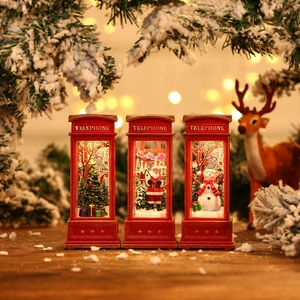 Christmas Telephone Booth Lantern LED Lighted Tabletop Decoration Santa Snowman Tree Figurine Retro Festive Ornament