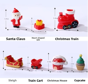 Miniature resin Christmas figurines showing Santa Claus and sleigh with detailed size measurements