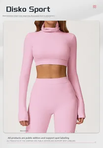 Detailaufnahme von rosa Langarm-Crop-Top und High-Waist-Leggings Yoga-Set für Outdoor-Laufen