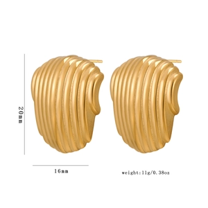 Minimalist gold striped stainless steel earrings measuring 20mm by 16mm in size