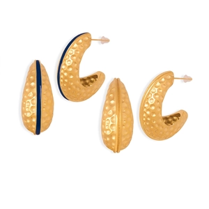 French Vintage Hammered Texture Titanium Steel C-Shaped Hoop Earrings For Women Gold Plated Enamel Geometric Earring Jewelry