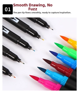 Close-up of dual-tip watercolor markers showing flexible brush and fine tips for drawing