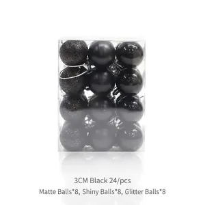 24-piece 3cm black Christmas balls set with matte, glossy, and glitter finishes