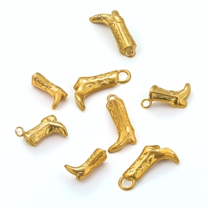 Detailed view of 18K gold plated cowboy boot charms for DIY jewelry making and crafts