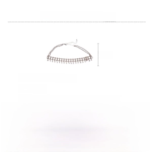 Detailed view of luxury silver necklace showing sparkling zirconia fringe and dimensions