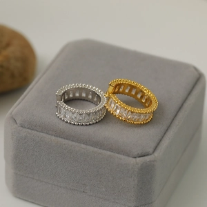 Luxury micro-pave hoop earrings in silver and gold plating with clear square zircon stones