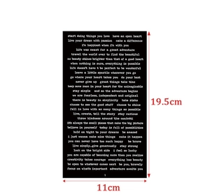 Detail view of DIY vintage stickers with English quotes and 19.5x11cm size specs