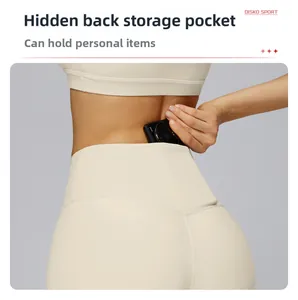 Macro shot of high-waist yoga pants featuring a hidden back pocket for storage