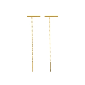 Minimalist 18k gold plated stainless steel long bar link chain drop earrings for women