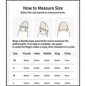 Nail size guide for handmade press-on nails showing measurements in millimeters
