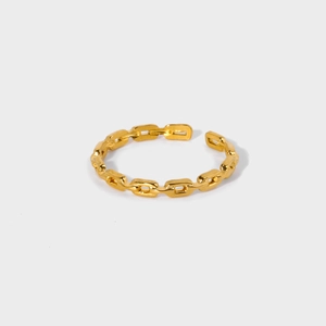 Detail shot of the golden 18K gold-plated chain link ring with adjustable opening