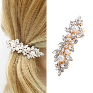 Elegant Floral Leaf Hair Clip Alloy Rhinestone Imitation Artificial Pearl Duckbill Barrette Shiny Fashion Hair Accessories For Women