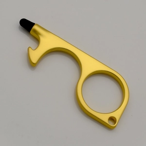 Golden zinc alloy non-contact door opener tool with touch screen tip and keychain
