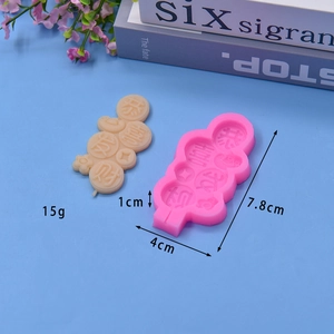 Silicone cake mold showing Lucky Wealth text and coin details with size 7.8x4x1cm