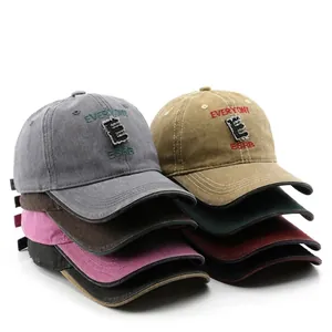 Vintage Washed Cotton Baseball Cap Letter Embroidered Distressed Retro Streetwear Adjustable Sun Hat For Men Women