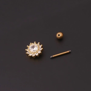 Zircon sunflower stainless steel cartilage stud earring set in gold finish