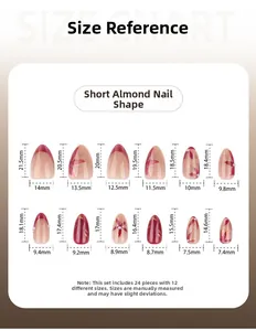 Guide des tailles pour faux ongles œil de chat fleuris avec 12 dimensions différentes