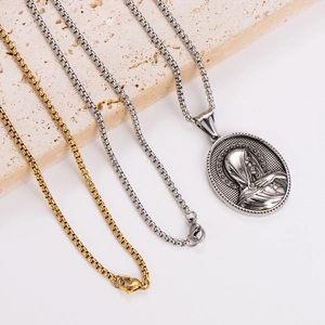 Vintage oval portrait pendant necklaces in gold and silver finish on stone base