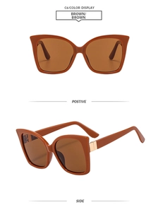 Front and side view of brown oversized cat-eye sunglasses with gradient brown lenses