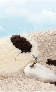 Detail of high-density knitted tufted bathroom rug with brown polka dots and soft texture