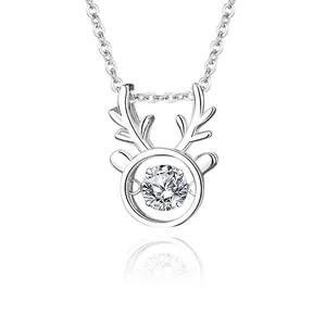 Elegante Collana Con Pendente a Corna di Renna in Argento Sterling 925 Pietra Danzante Minimalista Gioielli in Moissanite Zirconia Regalo Donna