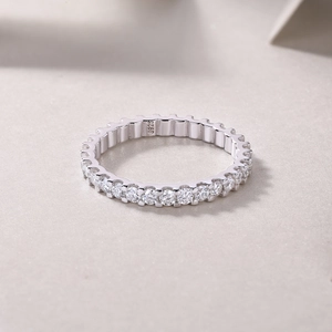 Sparkling S925 sterling silver eternity ring fully set with round moissanite stones