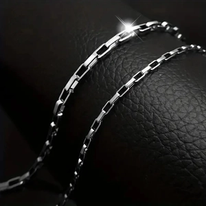 Sleek silver stainless steel box chain necklace with high-shine metallic finish for unisex wear