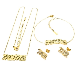Titanium steel Mother's Day jewelry set with sparkling 'mama' pendant necklace and earrings
