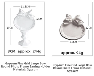 Size specifications for plaster bow jewelry display stands and vintage round frames