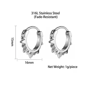 Hip hop titanium steel earrings featuring a punk rivet design in 316L stainless steel