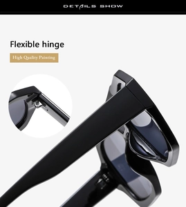 Detail showing flexible hinges and high quality painting on black sunglasses frames