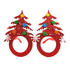 Monture de lunettes sapin de Noël rouge pailleté avec sequins colorés et flocons