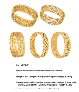 Detail of gold-plated hollow geometric cuff bracelets with CZ stones and various patterns