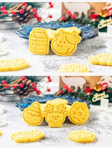 Detailed Christmas-themed butter cookies in shapes of Santa and reindeer with molds