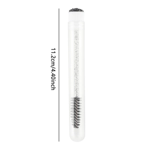 Detail view of 11.2cm glitter handle eyelash brush in a transparent storage tube