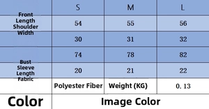 Size chart for crew neck knit crop top showing measurements for S, M, and L sizes