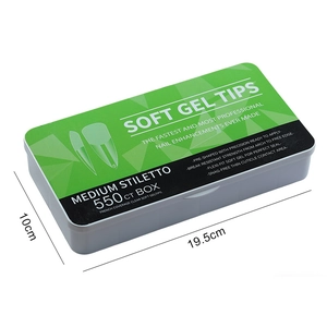550 pieces of medium stiletto soft gel nail tips in a white storage box for professional use