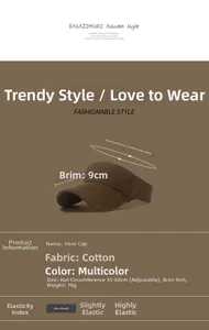 Detail view of cotton sun visor with 9cm brim and adjustable 55-60cm headband size