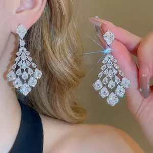 Elegant chandelier tassel earrings with marquise cubic zirconia for luxury wedding style