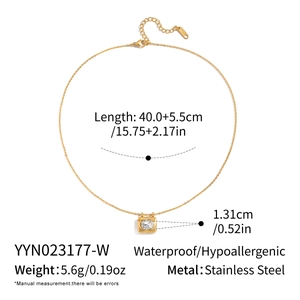 Detail view of 18K gold plated stainless steel necklace with pendant dimensions and weight