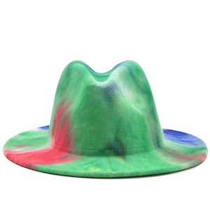 Sombrero fedora verde estilo británico con tinte tie-dye y ala ancha para adultos
