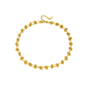 Gold plated stainless steel necklace featuring thick knot and rectangle link chain links