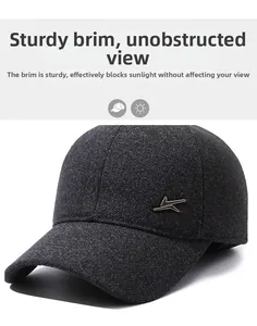 Close-up of a stiff brim and dark gray fabric texture on a winter baseball cap