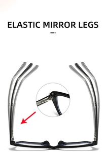 Detail of flexible elastic mirror legs and metal hinge on black eyeglasses frame